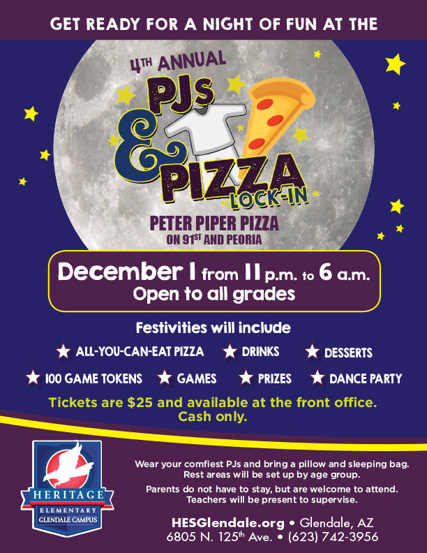 PJs and Pizza at Peter Piper at HES Schools Glendale